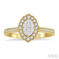 1/3 Ctw Oval Lattice Lovebright Round Cut Diamond Ladies Ring in 14K Yellow and White Gold