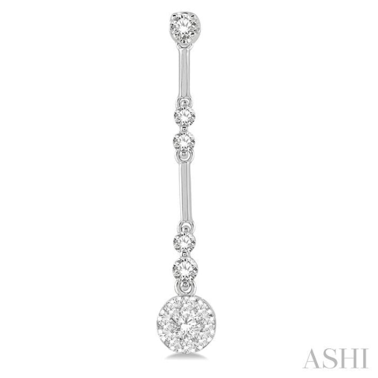 3/4 Ctw Tri-Section Lovebright Round Cut Diamond Bar Link Earrings in 14K White Gold