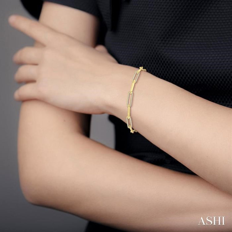 1 Ctw Round Cut Diamond Paperclip Bracelet in 14K Yellow Gold