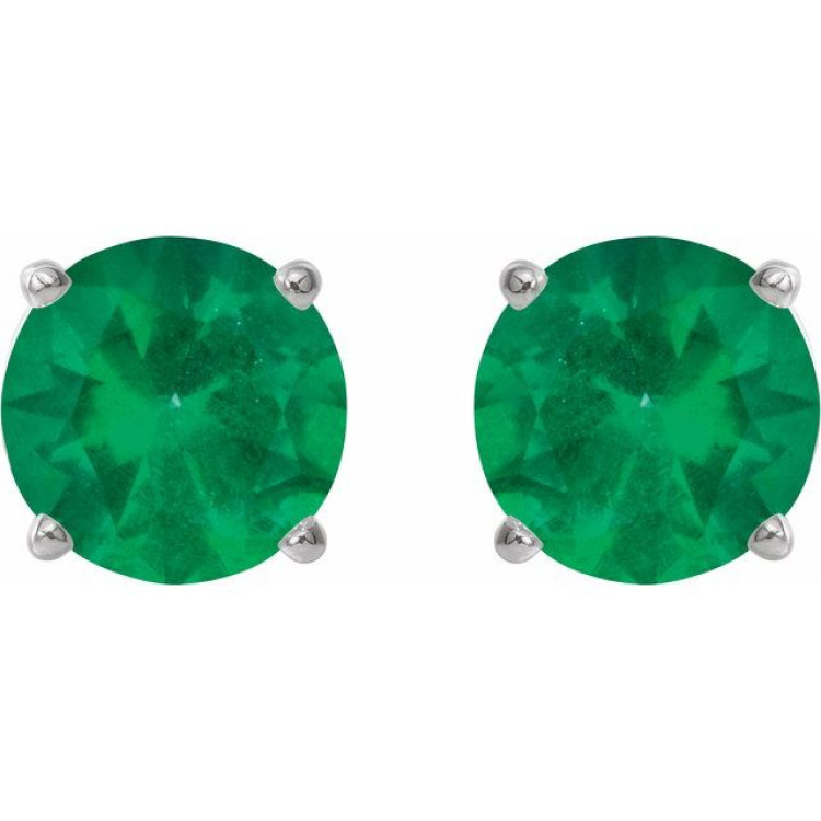 14K White Gold 2.5 mm Natural Emerald Earrings