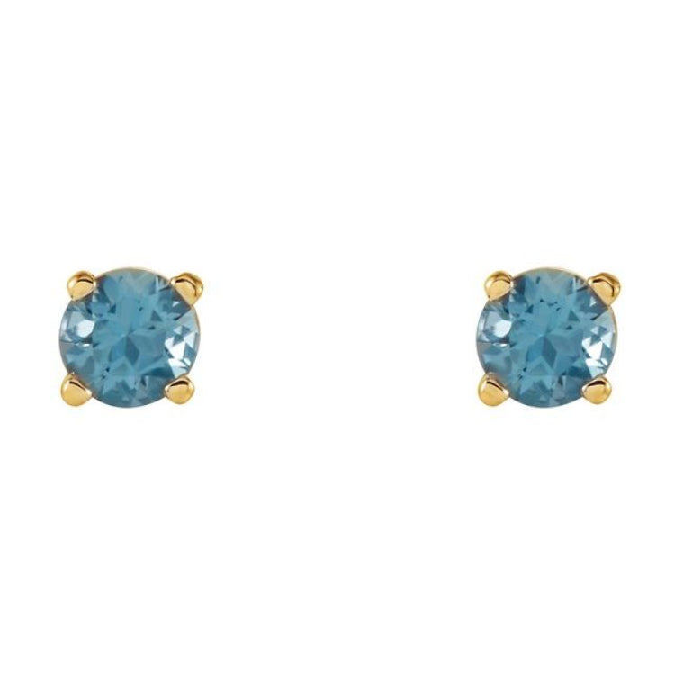 14K Yellow Gold 4 mm Natural Swiss Blue Topaz Earrings