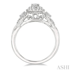 5/8 Ctw Split Twisted Shank Round Cut Diamond Engagement Ring With 1/4 Ct Oval Cut Center Stone in 14K White Gold