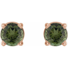 14K Rose Gold 3 mm Natural Green Tourmaline Earrings