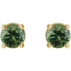 14K Yellow Gold 3 mm Natural Green Sapphire Earrings