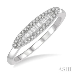 1/5 Ctw Pod Center Baguette and Round Cut Diamond Stackable Petite Fashion Ring in 10K White Gold