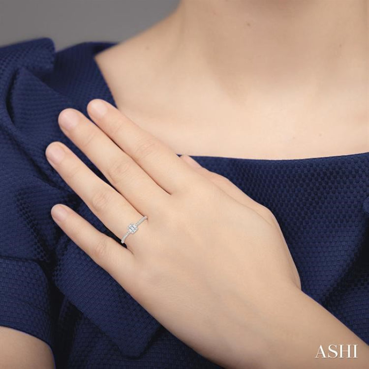 1/4 Ctw Cushion Shape Petite Baguette and Round Cut Diamond Fashion Promise Ring in 10K White Gold