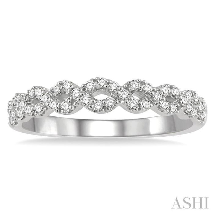 1/4 Ctw Entwined Open Center Round Cut Diamond Stackable Twist Band in 14K White Gold