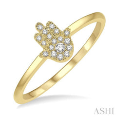 1/10 Ctw Hamsa Round Cut Diamond Fashion Petite Ring in 10K Yellow Gold