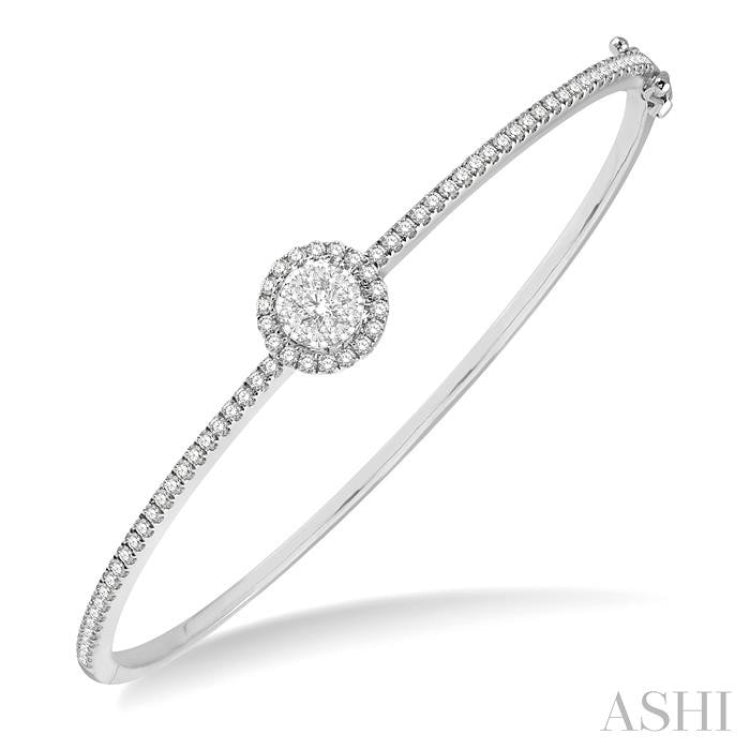 1 Ctw Circular Lovebright Round Cut Diamond Stackable Bangle in 14K White Gold