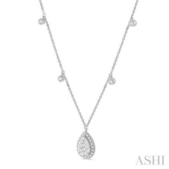 3/4 Ctw Pear Shape Lovebright Round Cut Diamond Necklace in 14K White Gold