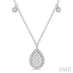 3/4 Ctw Pear Shape Lovebright Round Cut Diamond Necklace in 14K White Gold