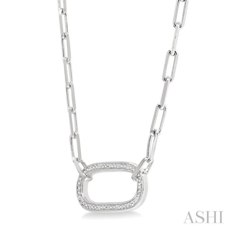 1/10 Ctw Round Cut Diamond Paperclip Pendant With Chain in Sterling Silver