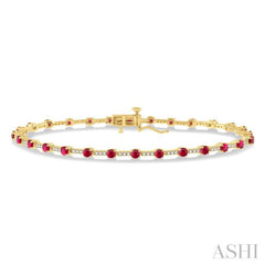 2.5 MM Round Cut Ruby and 1/2 Ctw Round Cut Diamond Precious Bracelet in 10K Yellow Gold