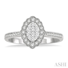 1/3 Ctw Oval Lattice Lovebright Round Cut Diamond Ladies Ring in 14K White Gold