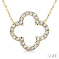 1/2 Ctw Clover Round Cut Diamond Pendant With Chain in 14K Yellow Gold