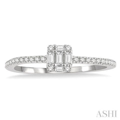 1/4 Ctw Cushion Shape Petite Baguette and Round Cut Diamond Fashion Promise Ring in 14K White Gold