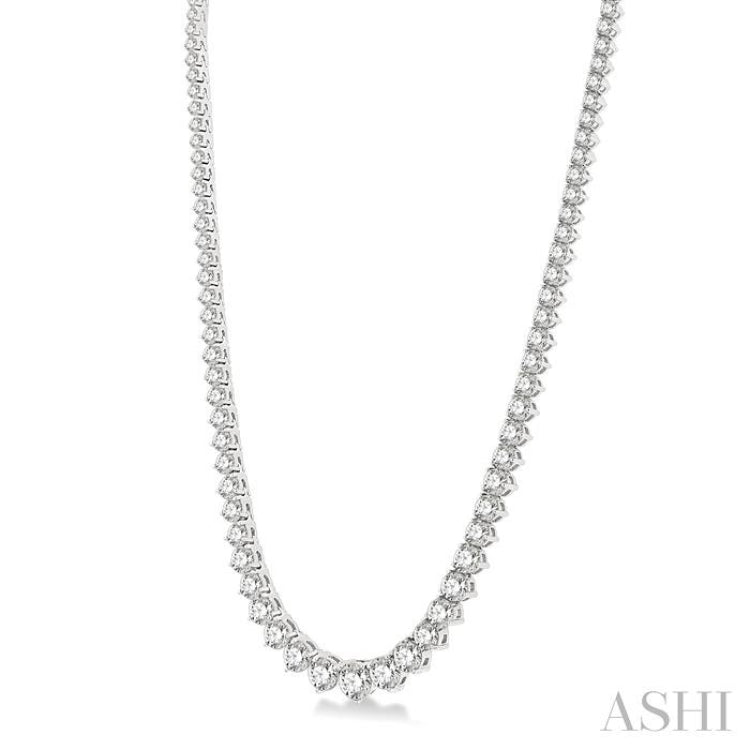 15 Ctw Riviera Round Cut Diamond Necklace in 14K White Gold