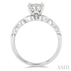 1/3 Ctw Marquise Shank Circular Lovebright Round Cut Diamond Engagement Ring in 14K White Gold