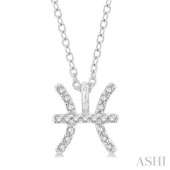 1/20 Ctw Pisces Round Cut Diamond Zodiac Pendant With Chain in 10K White Gold