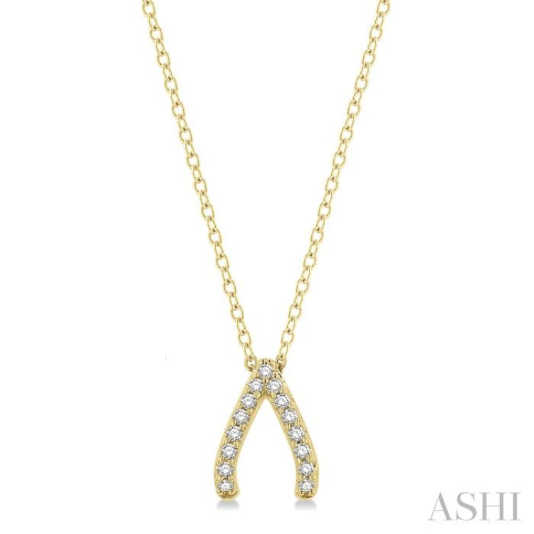 1/8 Ctw Petite Wishbone Diamond Pendant in 10K Yellow Gold with Chain