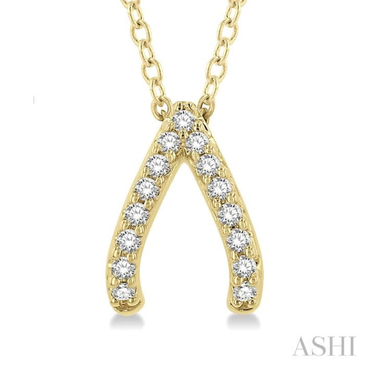 1/8 Ctw Petite Wishbone Diamond Pendant in 10K Yellow Gold with Chain
