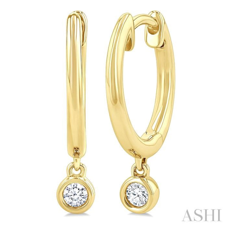 1/10 Ctw Petite Bezel Drop Round Cut Diamond Fashion Huggies in 10K Yellow Gold