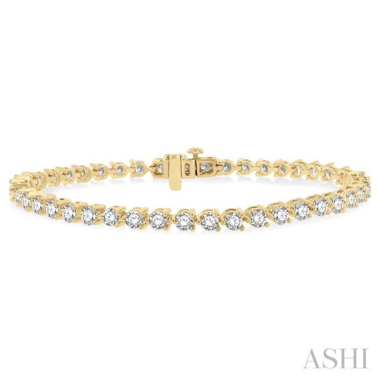5 Ctw Round Cut Diamond 3-Prong Tennis Bracelet in 14K Yellow Gold