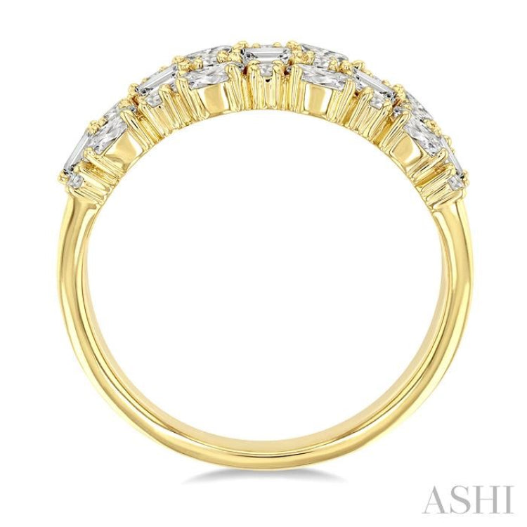 1 1/2 Ctw Triple Row Multi-Cut Diamond Fashion Band in 14K Yellow Gold