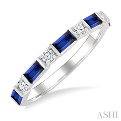 4X2 MM Baguette Cut Sapphire and 1/5 Ctw Art Deco Round Cut Diamond Precious Band in 14K White Gold