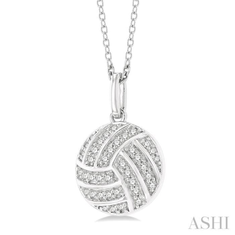 1/6 Ctw Petite Volleyball Round Cut Diamond Fashion Pendant With Chain in 10K White Gold