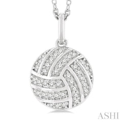 1/6 Ctw Petite Volleyball Round Cut Diamond Fashion Pendant With Chain in 10K White Gold