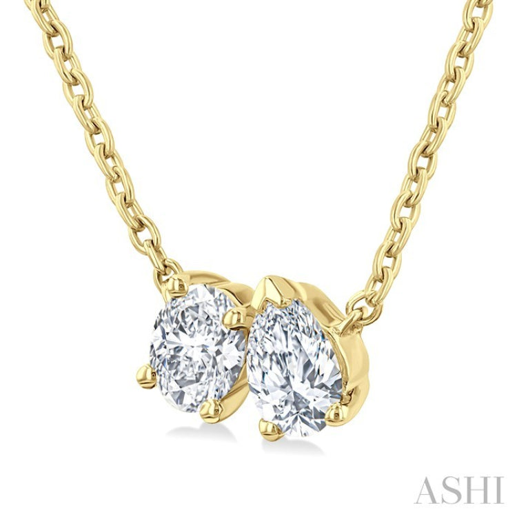 1/3 Ctw Toi Et Moi Oval and Pear Cut Diamond Pendant With Chain in 14K Yellow Gold