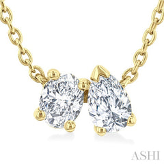 1/3 Ctw Toi Et Moi Oval and Pear Cut Diamond Pendant With Chain in 14K Yellow Gold