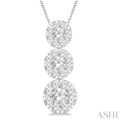 1/4 Ctw Lovebright 3 stone Essential Round Cut Diamond Pendant with Chain in 14K White Gold