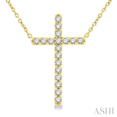 1/2 Ctw Round Cut Diamond Cross Fashion Station Necklace in 10K Yellow Gold