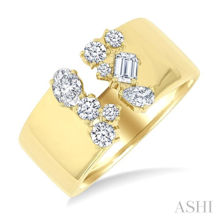 3/4 Ctw Open Top Mixed Diamond Cut Wide Fashion Band in 14K Yellow Gold