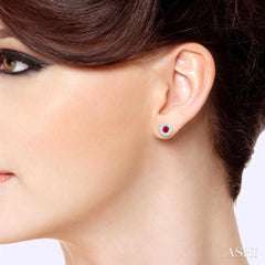 3.3 MM Ruby and 1/2 Ctw Round Cut Diamond Lovebright Precious Stud Earrings in 14K White Gold