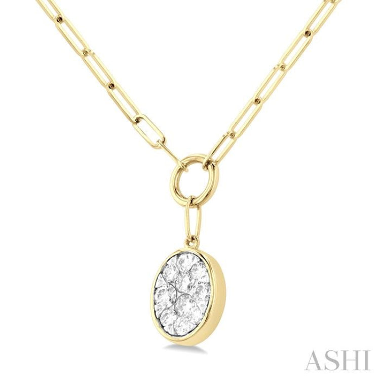 1/4 Ctw Lovebright Oval Shape Round Cut Diamond Paperclip Necklace in 14K Yellow & White Gold