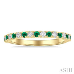 1.80 MM Round Shape Emerald and 1/4 Ctw Round Cut Diamond Precious Stack Band in 10K Yellow Gold