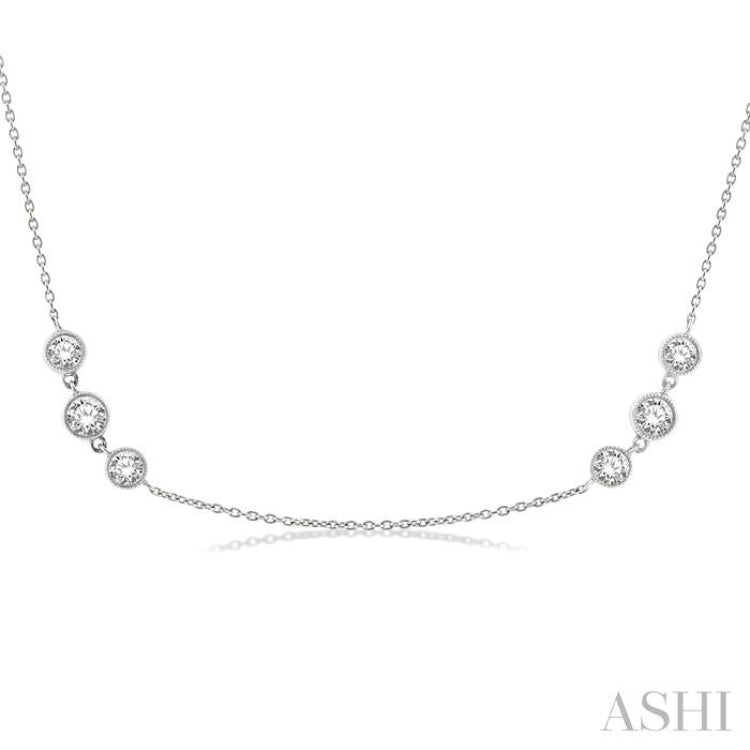 2 Ctw Three Stone Bezel Set Round Cut Diamond Station Necklace in 14K White Gold