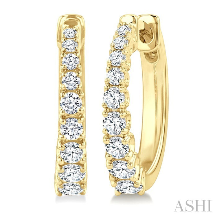 1/2 Ctw Graduated Round Cut Diamond Fashion Hoop Earrings in 14K Yellow Gold