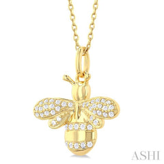 1/6 Ctw Petite Bumble Bee Round Cut Diamond Fashion Pendant With Chain in 10K Yellow Gold