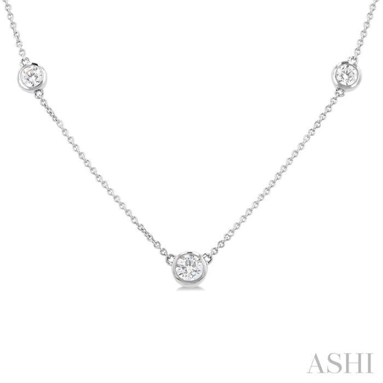 1 Ctw Bezel Set Round Cut Diamond Station Necklace in 14K White Gold