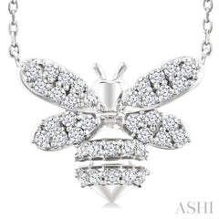 1/4 Ctw Petite Bumble Bee Round Cut Diamond Fashion Pendant With Chain in 10K White Gold