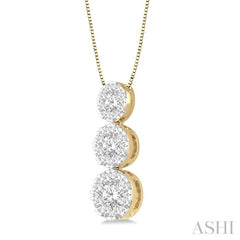1/4 Ctw Lovebright 3 stone Essential Round Cut Diamond Pendant with Chain in 14K Yellow and White Gold