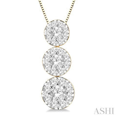 1/4 Ctw Lovebright 3 stone Essential Round Cut Diamond Pendant with Chain in 14K Yellow and White Gold