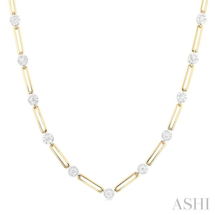 1 1/3 Ctw Lovebright Round Cut Diamond Paperclip Necklace in 14K Yellow and White Gold