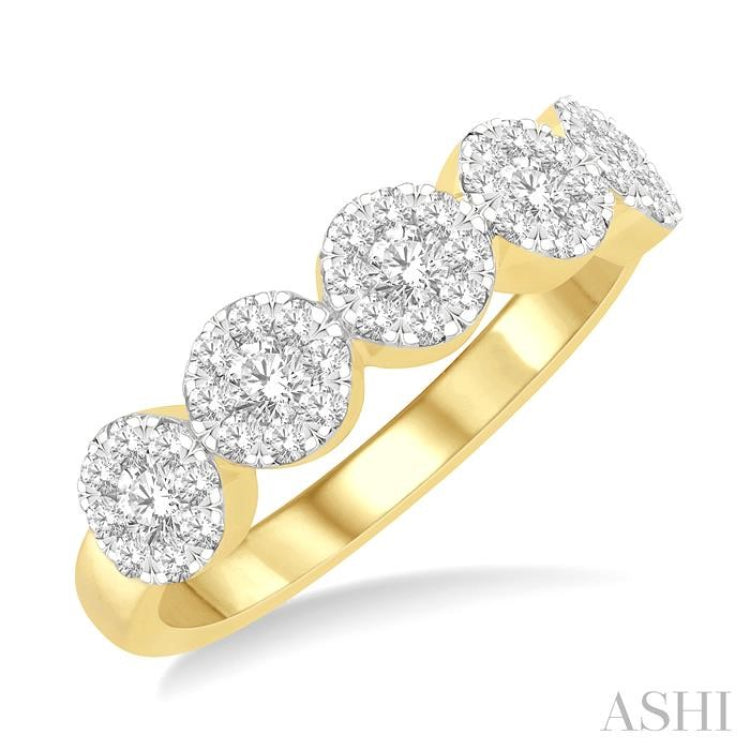 3/4 Ctw 5-Stone Lovebright Round Cut Diamond Band in 14K Yellow & White Gold