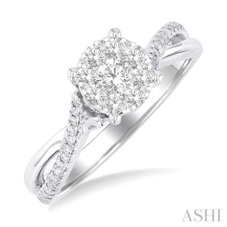 1/2 Ctw Round Shape Lovebright Split Entwined Shank Round Cut Diamond Engagement Ring in 14K White Gold