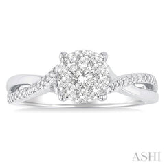 1/2 Ctw Round Shape Lovebright Split Entwined Shank Round Cut Diamond Engagement Ring in 14K White Gold
